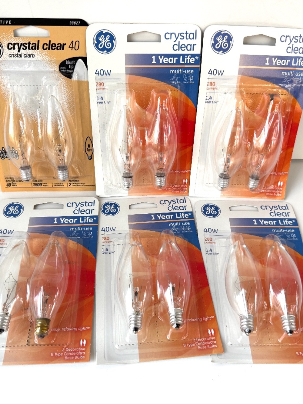 GE 40W Clear Candelabra Bulbs / Blunt Tip / Set of 12 Bulbs - New